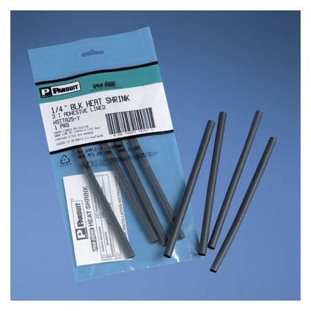 Panduit Adhesive Lined Heat Shrink Tube, Thin Wall, 3:1 I.D. Shrink Ratio, 1.5 in I.D. Before Shrinking, Black, 6 in HSTTA150-Y